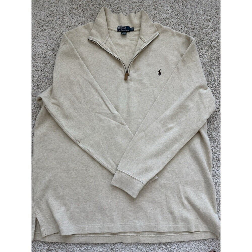 Polo Ralph Lauren‎ Sweater Men’s 3XLT Beige Mock Neck Quarter Pony Zip Preppy